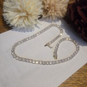Gold Tennis Necklace with Clear Crystals - Women Jewelry